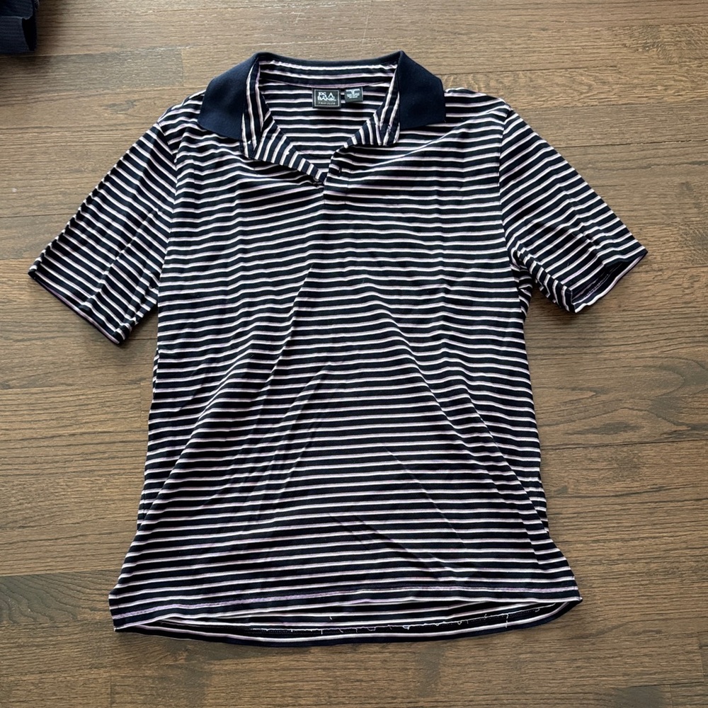 Jos A Bank Navy and White and Purple Striped Polo Shirt